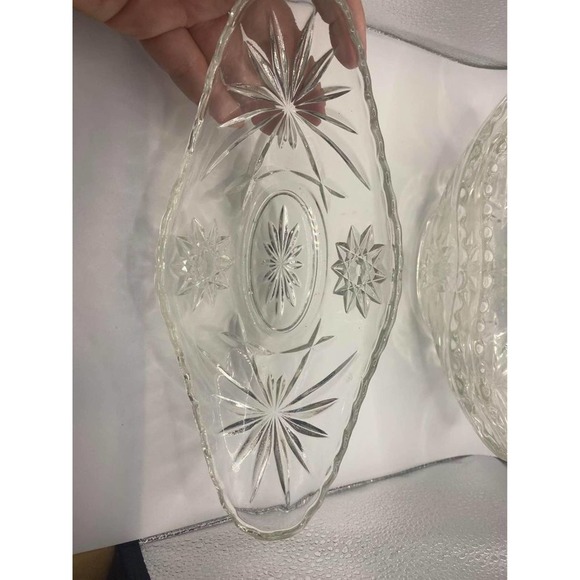 Vintage Anchor Hocking Star of David Banana Split Gondola Boat Dish Bowl Set - Picture 3 of 6